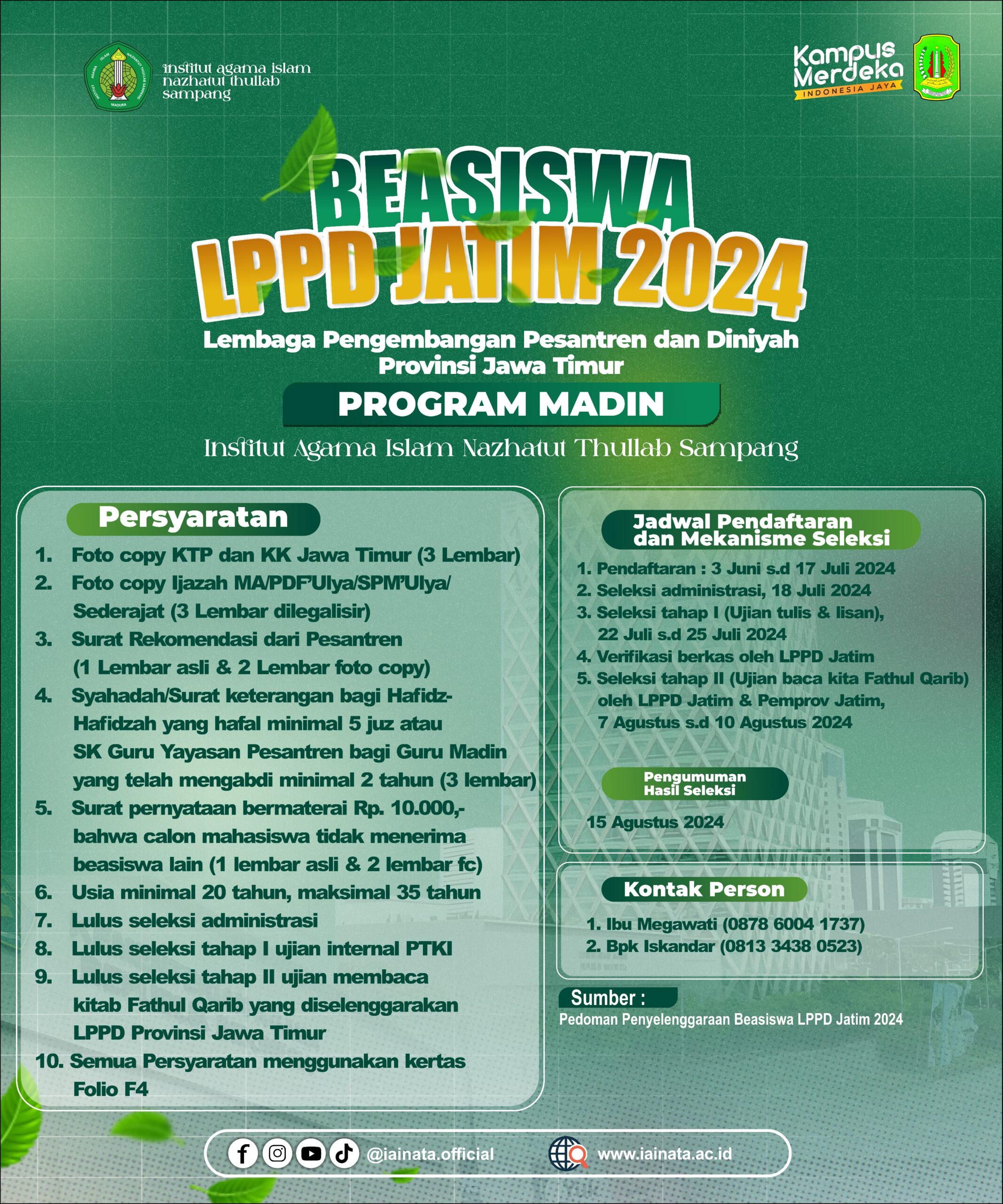 DAFTARKAN SEGERA DAN DAPATKAN BEASISWA LPPD JATIM 2024 di IAI NATA SAMPANG