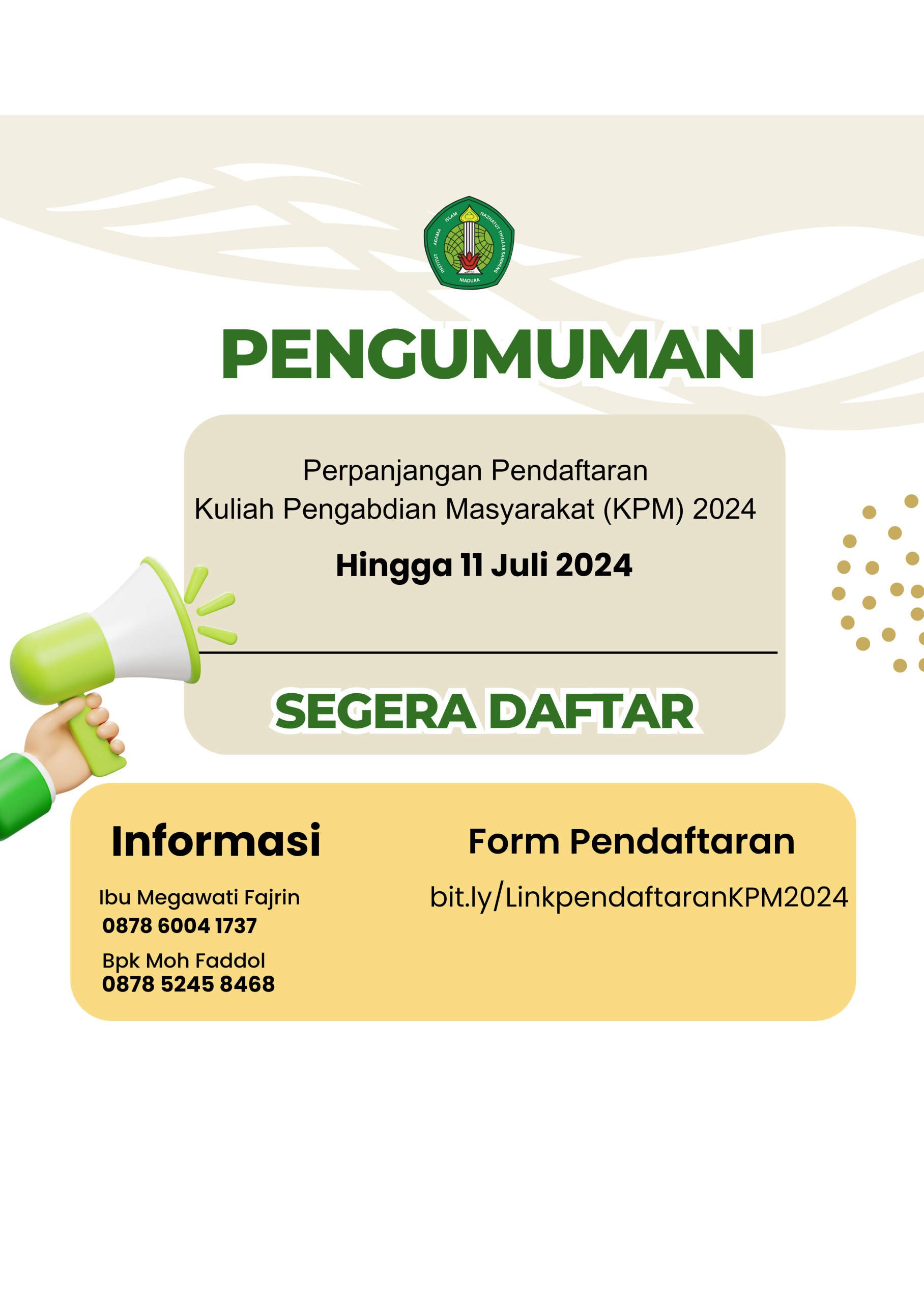 Pengumuman Perpanjangan Pendaftaran Kuliah Pengabdian  Masyarakat 2024